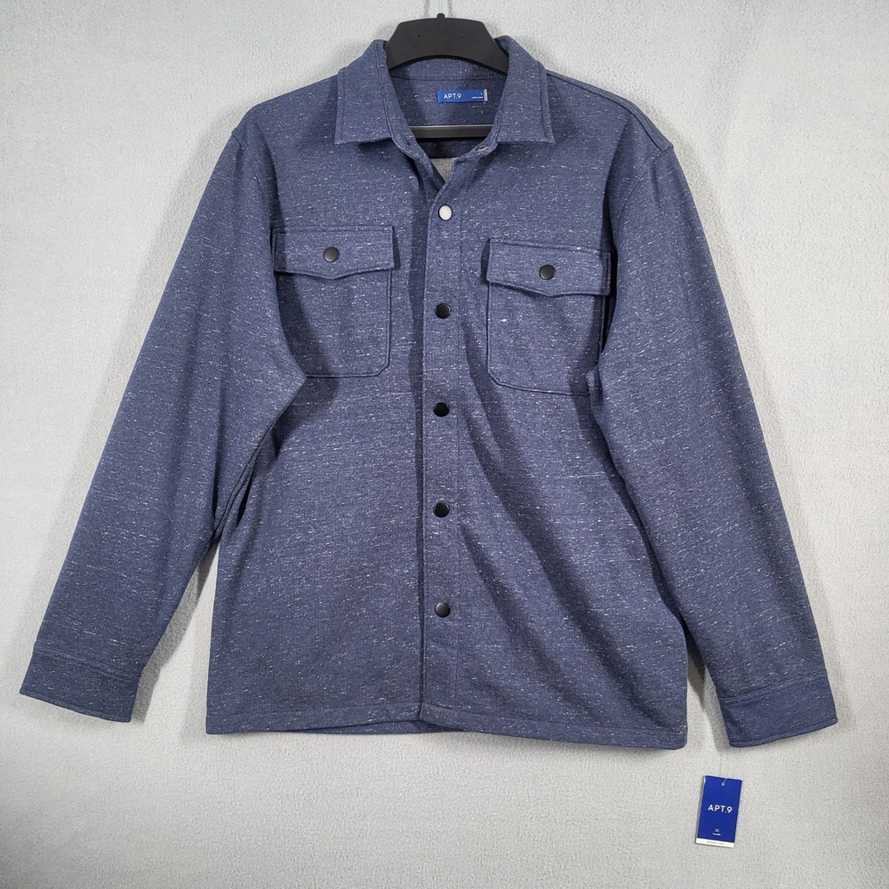 APT 9 Shirt Jacket Men's L Blue Speckled Button Down Modern Luxe